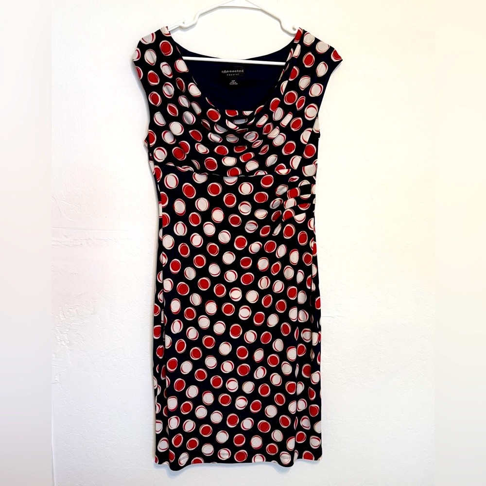 Red white and blue Connected Apparel polka dot dress M